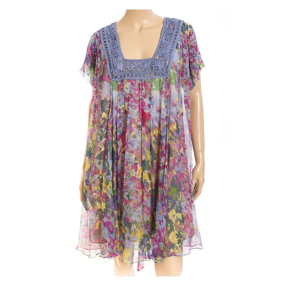 TRACY REESE NWT Periwinkle Trailing Floral Crochet Trim Tie Back Dress